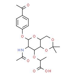 ChemSpider 2D Image | 4-Acetylphenyl 2-acetamido-3-O-(1-carboxyethyl)-2-deoxy-4,6-O-isopropylidenehexopyranoside | C22H29NO9