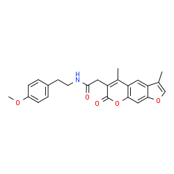 ChemSpider 2D Image | 2-(3,5-Dimethyl-7-oxo-7H-furo[3,2-g]chromen-6-yl)-N-[2-(4-methoxyphenyl)ethyl]acetamide | C24H23NO5