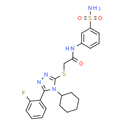 ChemSpider 2D Image | 2-{[4-Cyclohexyl-5-(2-fluorophenyl)-4H-1,2,4-triazol-3-yl]sulfanyl}-N-(3-sulfamoylphenyl)acetamide | C22H24FN5O3S2
