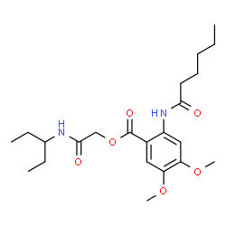 ChemSpider 2D Image | 2-Oxo-2-(3-pentanylamino)ethyl 2-(hexanoylamino)-4,5-dimethoxybenzoate | C22H34N2O6
