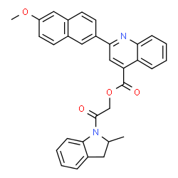 ChemSpider 2D Image | 2-(2-Methyl-2,3-dihydro-1H-indol-1-yl)-2-oxoethyl 2-(6-methoxy-2-naphthyl)-4-quinolinecarboxylate | C32H26N2O4
