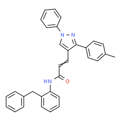 ChemSpider 2D Image | N-(2-Benzylphenyl)-3-[3-(4-methylphenyl)-1-phenyl-1H-pyrazol-4-yl]acrylamide | C32H27N3O