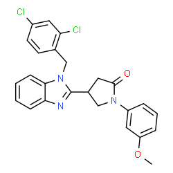 ChemSpider 2D Image | 4-[1-(2,4-Dichlorobenzyl)-1H-benzimidazol-2-yl]-1-(3-methoxyphenyl)-2-pyrrolidinone | C25H21Cl2N3O2