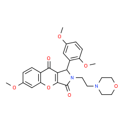 ChemSpider 2D Image | 1-(2,5-Dimethoxyphenyl)-6-methoxy-2-[2-(4-morpholinyl)ethyl]-1,2-dihydrochromeno[2,3-c]pyrrole-3,9-dione | C26H28N2O7