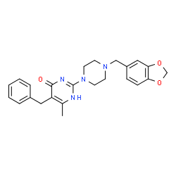 ChemSpider 2D Image | 2-[4-(1,3-Benzodioxol-5-ylmethyl)-1-piperazinyl]-5-benzyl-6-methyl-4(1H)-pyrimidinone | C24H26N4O3