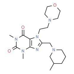 ChemSpider 2D Image | 1,3-Dimethyl-8-[(3-methyl-1-piperidinyl)methyl]-7-[2-(4-morpholinyl)ethyl]-3,7-dihydro-1H-purine-2,6-dione | C20H32N6O3