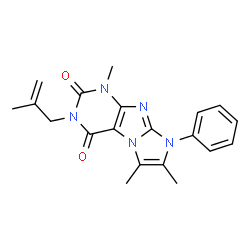 ChemSpider 2D Image | 1,6,7-Trimethyl-3-(2-methyl-2-propen-1-yl)-8-phenyl-1H-imidazo[2,1-f]purine-2,4(3H,8H)-dione | C20H21N5O2