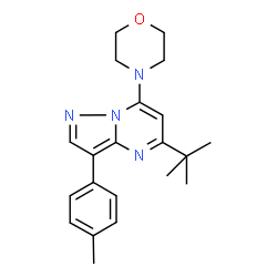 ChemSpider 2D Image | 3-(4-Methylphenyl)-5-(2-methyl-2-propanyl)-7-(4-morpholinyl)pyrazolo[1,5-a]pyrimidine | C21H26N4O