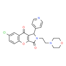 ChemSpider 2D Image | 7-Chloro-2-[2-(4-morpholinyl)ethyl]-1-(4-pyridinyl)-1,2-dihydrochromeno[2,3-c]pyrrole-3,9-dione | C22H20ClN3O4