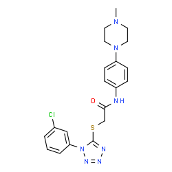 ChemSpider 2D Image | 2-{[1-(3-Chlorophenyl)-1H-tetrazol-5-yl]sulfanyl}-N-[4-(4-methyl-1-piperazinyl)phenyl]acetamide | C20H22ClN7OS