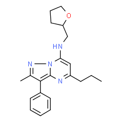 ChemSpider 2D Image | 2-Methyl-3-phenyl-5-propyl-N-(tetrahydro-2-furanylmethyl)pyrazolo[1,5-a]pyrimidin-7-amine | C21H26N4O