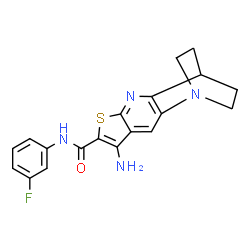 ChemSpider 2D Image | 5-Amino-N-(3-fluorophenyl)-7-thia-1,9-diazatetracyclo[9.2.2.0~2,10~.0~4,8~]pentadeca-2(10),3,5,8-tetraene-6-carboxamide | C19H17FN4OS