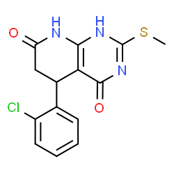 ChemSpider 2D Image | pyrido[2,3-d]pyrimidine-4,7(3H,6H)-dione, 5-(2-chlorophenyl)-5,8-dihydro-2-(methylthio)- | C14H12ClN3O2S