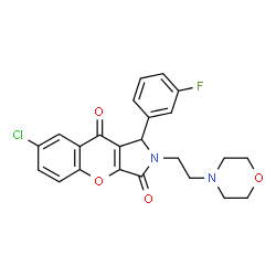 ChemSpider 2D Image | 7-Chloro-1-(3-fluorophenyl)-2-[2-(4-morpholinyl)ethyl]-1,2-dihydrochromeno[2,3-c]pyrrole-3,9-dione | C23H20ClFN2O4