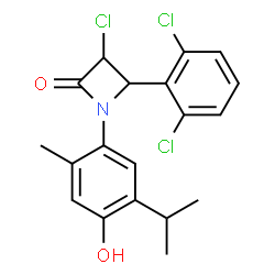 ChemSpider 2D Image | 3-Chloro-4-(2,6-dichlorophenyl)-1-(4-hydroxy-5-isopropyl-2-methylphenyl)-2-azetidinone | C19H18Cl3NO2