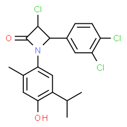 ChemSpider 2D Image | 3-Chloro-4-(3,4-dichlorophenyl)-1-(4-hydroxy-5-isopropyl-2-methylphenyl)-2-azetidinone | C19H18Cl3NO2