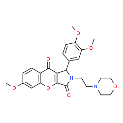 ChemSpider 2D Image | 1-(3,4-Dimethoxyphenyl)-6-methoxy-2-[2-(4-morpholinyl)ethyl]-1,2-dihydrochromeno[2,3-c]pyrrole-3,9-dione | C26H28N2O7
