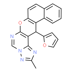 ChemSpider 2D Image | 14-(2-Furyl)-2-methyl-14H-benzo[5,6]chromeno[3,2-e][1,2,4]triazolo[1,5-c]pyrimidine | C21H14N4O2