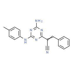 ChemSpider 2D Image | 2-{4-Amino-6-[(4-methylphenyl)amino]-1,3,5-triazin-2-yl}-3-phenylacrylonitrile | C19H16N6