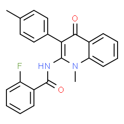 ChemSpider 2D Image | 2-Fluoro-N-[1-methyl-3-(4-methylphenyl)-4-oxo-1,4-dihydro-2-quinolinyl]benzamide | C24H19FN2O2