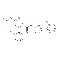 ChemSpider 2D Image | Ethyl 3-(2-chlorophenyl)-3-({[5-(2-methylphenyl)-2H-tetrazol-2-yl]acetyl}amino)propanoate | C21H22ClN5O3