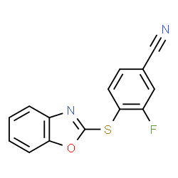 ChemSpider 2D Image | 4-(1,3-Benzoxazol-2-ylsulfanyl)-3-fluorobenzonitrile | C14H7FN2OS