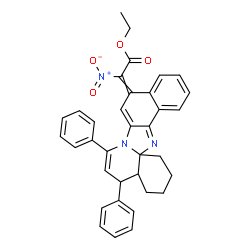 ChemSpider 2D Image | Ethyl (8,10-diphenyl-10,10a,11,12,13,14-hexahydro-5H-naphtho[1',2':4,5]imidazo[2,1-j]quinolin-5-ylidene)(nitro)acetate | C35H31N3O4