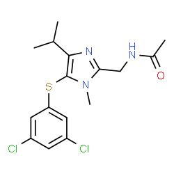 ChemSpider 2D Image | N-({5-[(3,5-Dichlorophenyl)sulfanyl]-4-isopropyl-1-methyl-1H-imidazol-2-yl}methyl)acetamide | C16H19Cl2N3OS