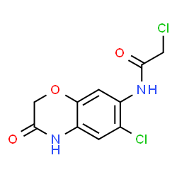 ChemSpider 2D Image | 2-Chloro-N-(6-chloro-3-oxo-3,4-dihydro-2H-1,4-benzoxazin-7-yl)acetamide | C10H8Cl2N2O3