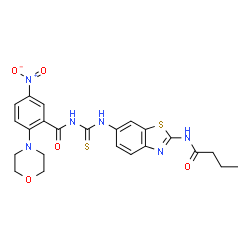 ChemSpider 2D Image | N-{[2-(Butyrylamino)-1,3-benzothiazol-6-yl]carbamothioyl}-2-(4-morpholinyl)-5-nitrobenzamide | C23H24N6O5S2