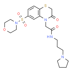 ChemSpider 2D Image | 2-[6-(4-Morpholinylsulfonyl)-3-oxo-2,3-dihydro-4H-1,4-benzothiazin-4-yl]-N-[3-(1-pyrrolidinyl)propyl]acetamide | C21H30N4O5S2