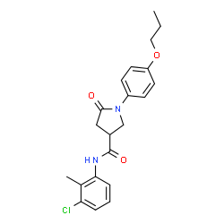 ChemSpider 2D Image | N-(3-Chloro-2-methylphenyl)-5-oxo-1-(4-propoxyphenyl)-3-pyrrolidinecarboxamide | C21H23ClN2O3