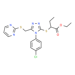 ChemSpider 2D Image | Ethyl 2-({4-(4-chlorophenyl)-5-[(2-pyrimidinylsulfanyl)methyl]-4H-1,2,4-triazol-3-yl}sulfanyl)butanoate | C19H20ClN5O2S2
