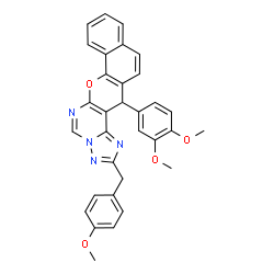 ChemSpider 2D Image | 13-(3,4-Dimethoxy-phenyl)-2-(4-methoxy-benzyl)-13H-6-oxa-1,3,3a,5-tetraaza-benzo[a]cyclopenta[h]anthracene | C32H26N4O4