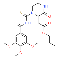 ChemSpider 2D Image | Propyl {3-oxo-1-[(3,4,5-trimethoxybenzoyl)carbamothioyl]-2-piperazinyl}acetate | C20H27N3O7S
