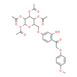 ChemSpider 2D Image | 1,2,3,4-Tetra-O-acetyl-6-O-{3-hydroxy-4-[(4-methoxyphenoxy)acetyl]phenyl}hexopyranose | C29H32O14