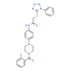 ChemSpider 2D Image | N-{4-[4-(2-Methylbenzoyl)-1-piperazinyl]phenyl}-2-[(1-phenyl-1H-tetrazol-5-yl)sulfanyl]acetamide | C27H27N7O2S