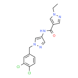 ChemSpider 2D Image | N-[1-(3,4-Dichlorobenzyl)-1H-pyrazol-4-yl]-1-ethyl-1H-pyrazole-4-carboxamide | C16H15Cl2N5O