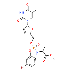 ChemSpider 2D Image | Methyl N-[(3-bromophenoxy){[(2S,5R)-5-(5-methyl-2,4-dioxo-3,4-dihydro-1(2H)-pyrimidinyl)-2,5-dihydro-2-furanyl]methoxy}phosphoryl]-L-alaninate | C20H23BrN3O8P