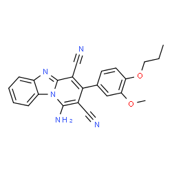 ChemSpider 2D Image | 1-Amino-3-(3-methoxy-4-propoxyphenyl)pyrido[1,2-a]benzimidazole-2,4-dicarbonitrile | C23H19N5O2