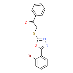ChemSpider 2D Image | 2-{[5-(2-Bromophenyl)-1,3,4-oxadiazol-2-yl]sulfanyl}-1-phenylethanone | C16H11BrN2O2S