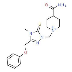 ChemSpider 2D Image | 4-Carbamoyl-1-{[4-methyl-3-(phenoxymethyl)-5-thioxo-4,5-dihydro-1H-1,2,4-triazol-1-yl]methyl}piperidinium | C17H24N5O2S