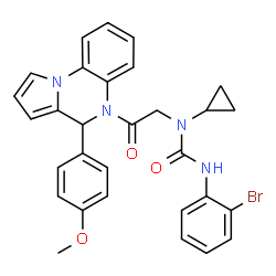 ChemSpider 2D Image | 3-(2-Bromophenyl)-1-cyclopropyl-1-{2-[4-(4-methoxyphenyl)pyrrolo[1,2-a]quinoxalin-5(4H)-yl]-2-oxoethyl}urea | C30H27BrN4O3