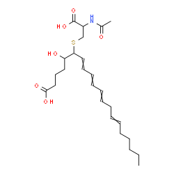 ChemSpider 2D Image | 6-[(2-Acetamido-2-carboxyethyl)sulfanyl]-5-hydroxy-7,9,11,14-icosatetraenoic acid | C25H39NO6S