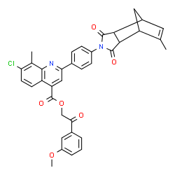 ChemSpider 2D Image | 2-(3-Methoxyphenyl)-2-oxoethyl 7-chloro-8-methyl-2-[4-(8-methyl-3,5-dioxo-4-azatricyclo[5.2.1.0~2,6~]dec-8-en-4-yl)phenyl]-4-quinolinecarboxylate | C36H29ClN2O6