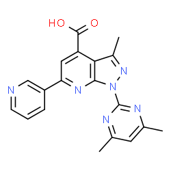 ChemSpider 2D Image | 1-(4,6-Dimethyl-2-pyrimidinyl)-3-methyl-6-(3-pyridinyl)-1H-pyrazolo[3,4-b]pyridine-4-carboxylic acid | C19H16N6O2
