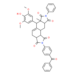 ChemSpider 2D Image | 2-(4-Benzoylphenyl)-6-(4-hydroxy-3,5-dimethoxyphenyl)-6a-methyl-8-phenyl-3a,4,6,6a,9a,10,10a,10b-octahydroisoindolo[5,6-e]isoindole-1,3,7,9(2H,8H)-tetrone | C42H36N2O8