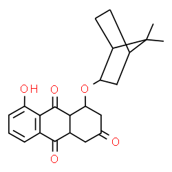 ChemSpider 2D Image | 4-[(7,7-Dimethylbicyclo[2.2.1]hept-2-yl)oxy]-5-hydroxy-3,4,4a,9a-tetrahydro-2,9,10(1H)-anthracenetrione | C23H26O5