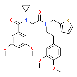 ChemSpider 2D Image | N-Cyclopropyl-N-(2-{[2-(3,4-dimethoxyphenyl)ethyl](2-thienylmethyl)amino}-2-oxoethyl)-3,5-dimethoxybenzamide | C29H34N2O6S