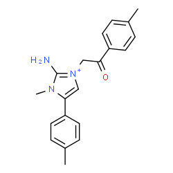 ChemSpider 2D Image | 2-Amino-1-methyl-5-(4-methylphenyl)-3-[2-(4-methylphenyl)-2-oxoethyl]-1H-imidazol-3-ium | C20H22N3O